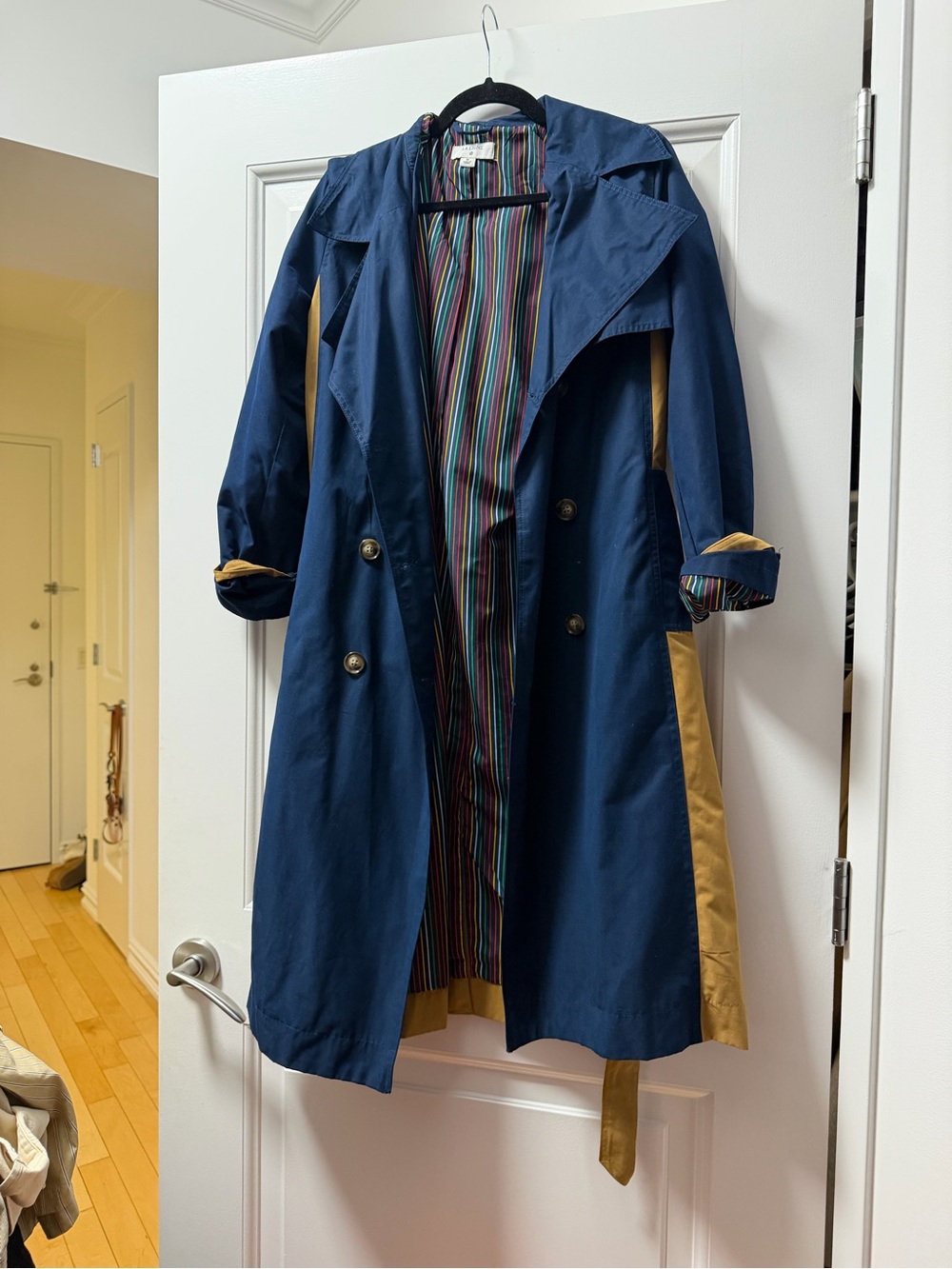 La Ligne Navy Trench Coat with Mustard Panels